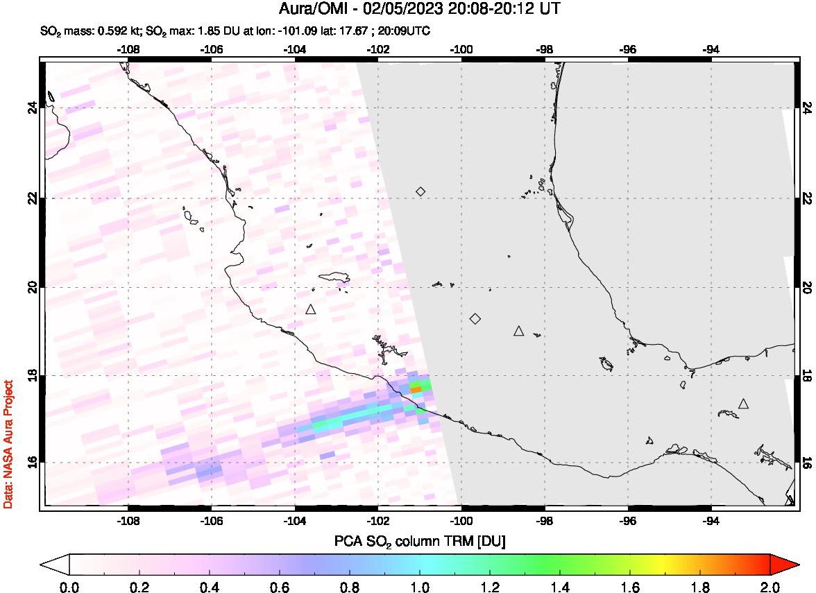A sulfur dioxide image over Mexico on Feb 05, 2023.