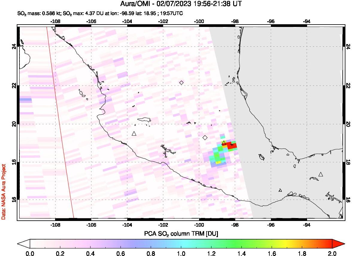 A sulfur dioxide image over Mexico on Feb 07, 2023.