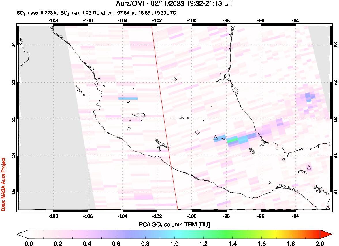 A sulfur dioxide image over Mexico on Feb 11, 2023.