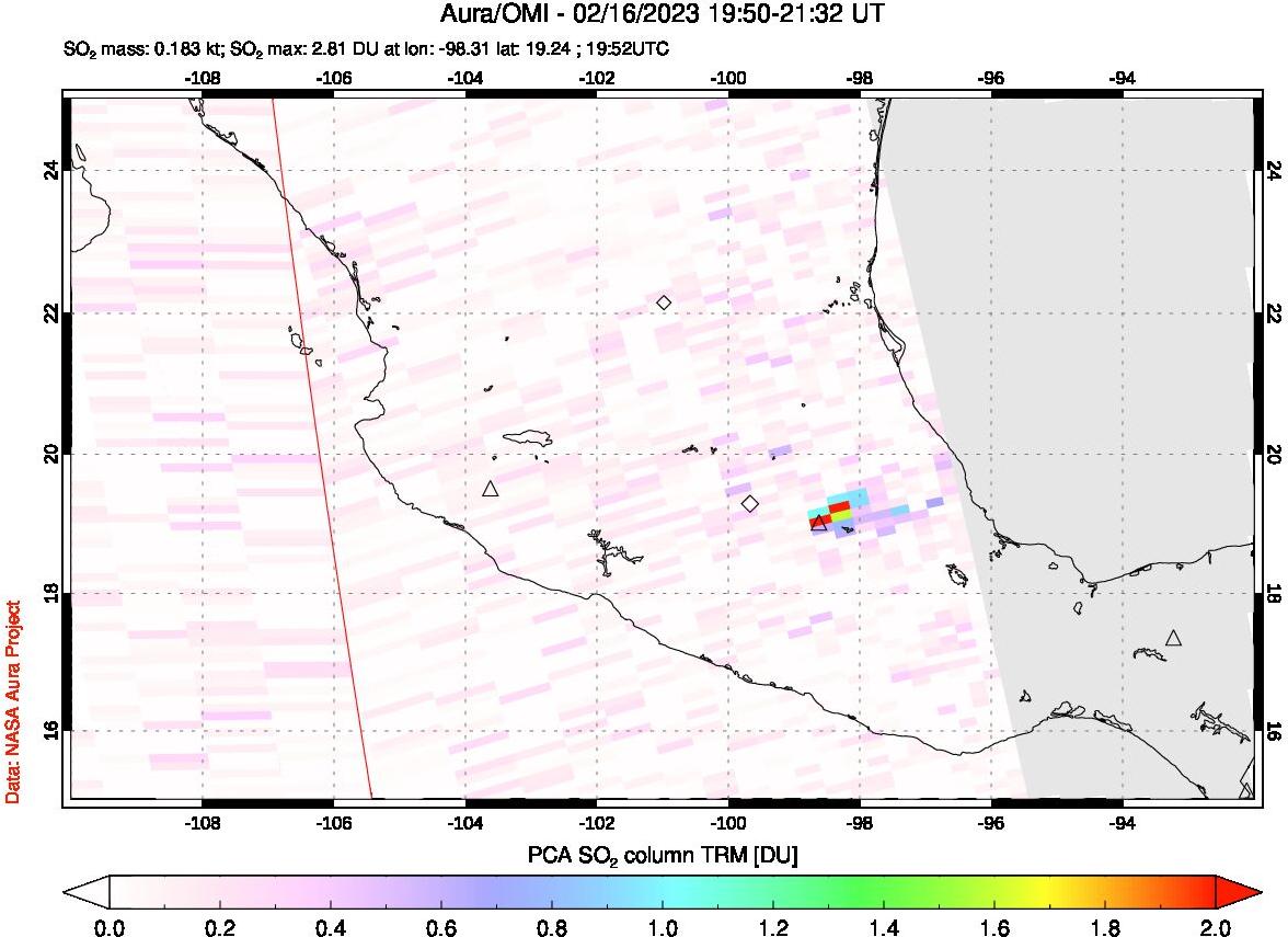 A sulfur dioxide image over Mexico on Feb 16, 2023.