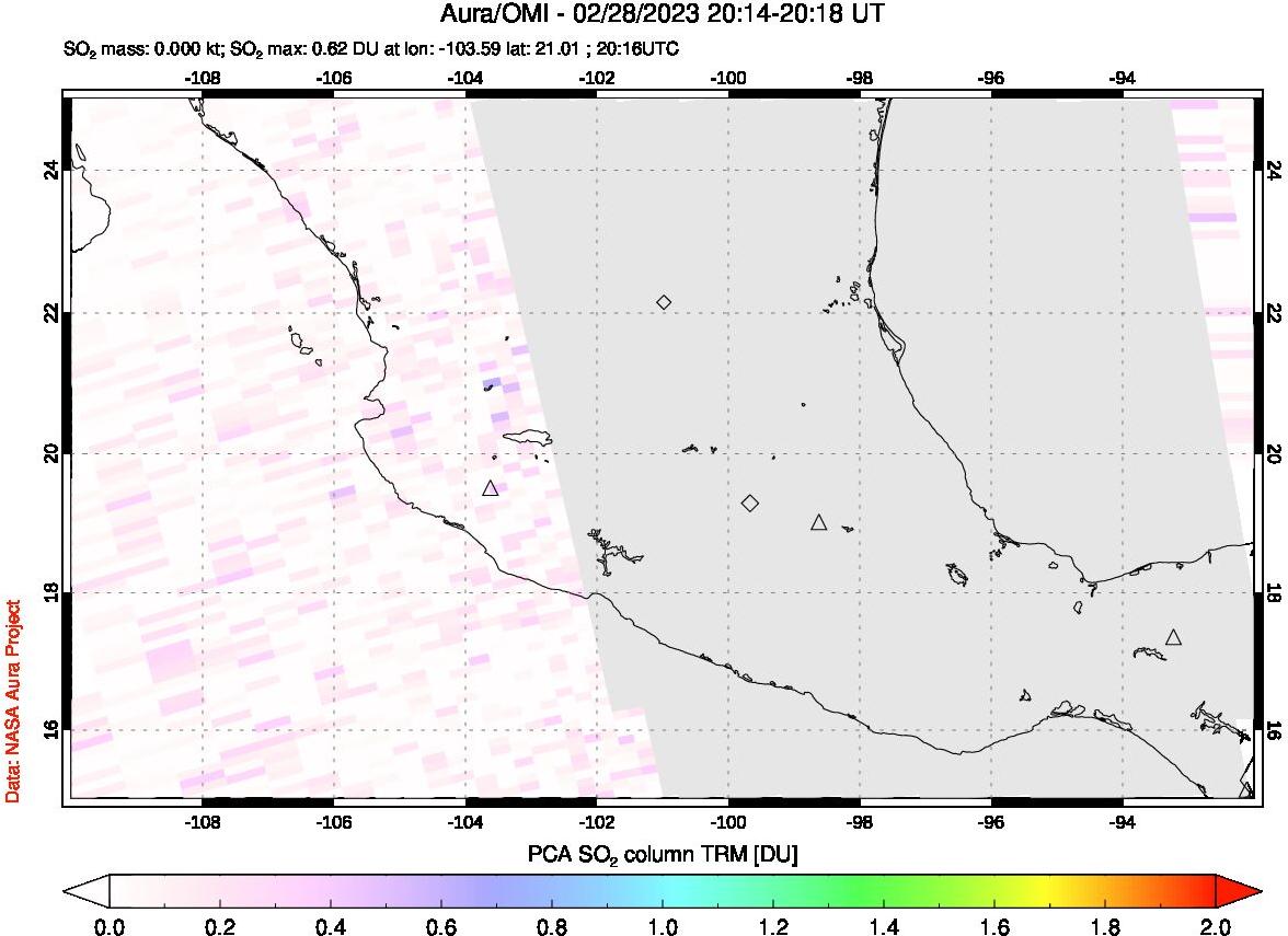 A sulfur dioxide image over Mexico on Feb 28, 2023.