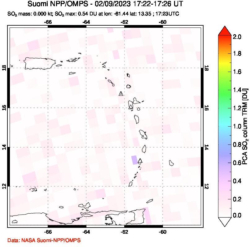 A sulfur dioxide image over Montserrat, West Indies on Feb 09, 2023.