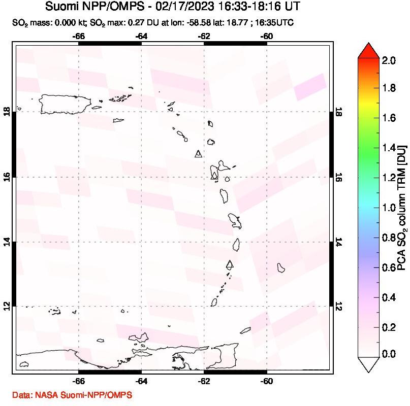 A sulfur dioxide image over Montserrat, West Indies on Feb 17, 2023.