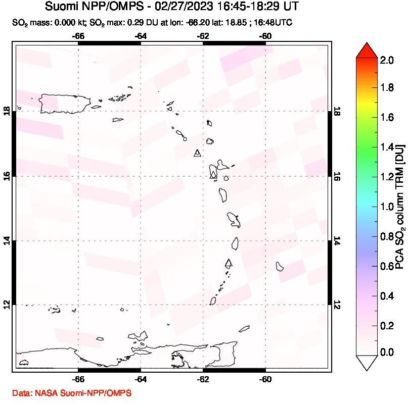 A sulfur dioxide image over Montserrat, West Indies on Feb 27, 2023.