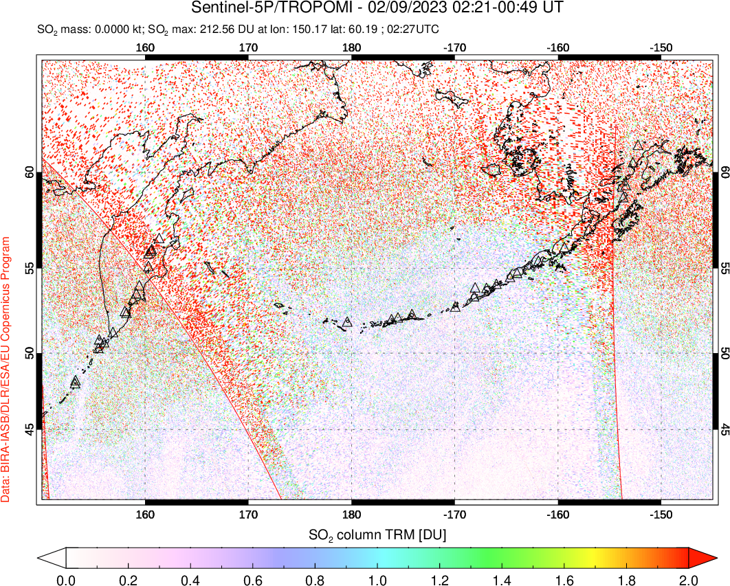 A sulfur dioxide image over North Pacific on Feb 09, 2023.