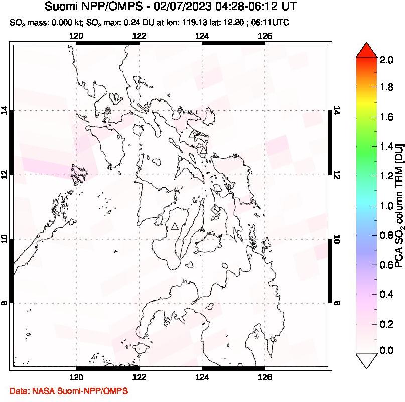 A sulfur dioxide image over Philippines on Feb 07, 2023.