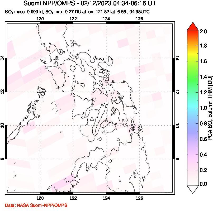 A sulfur dioxide image over Philippines on Feb 12, 2023.