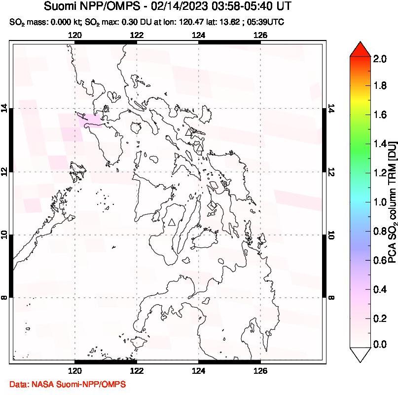 A sulfur dioxide image over Philippines on Feb 14, 2023.