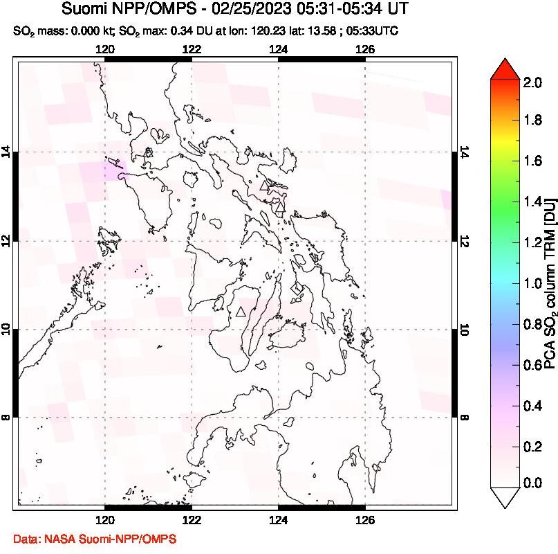 A sulfur dioxide image over Philippines on Feb 25, 2023.