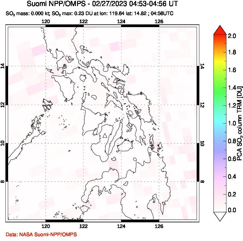 A sulfur dioxide image over Philippines on Feb 27, 2023.