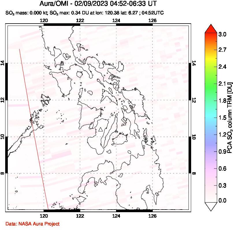 A sulfur dioxide image over Philippines on Feb 09, 2023.