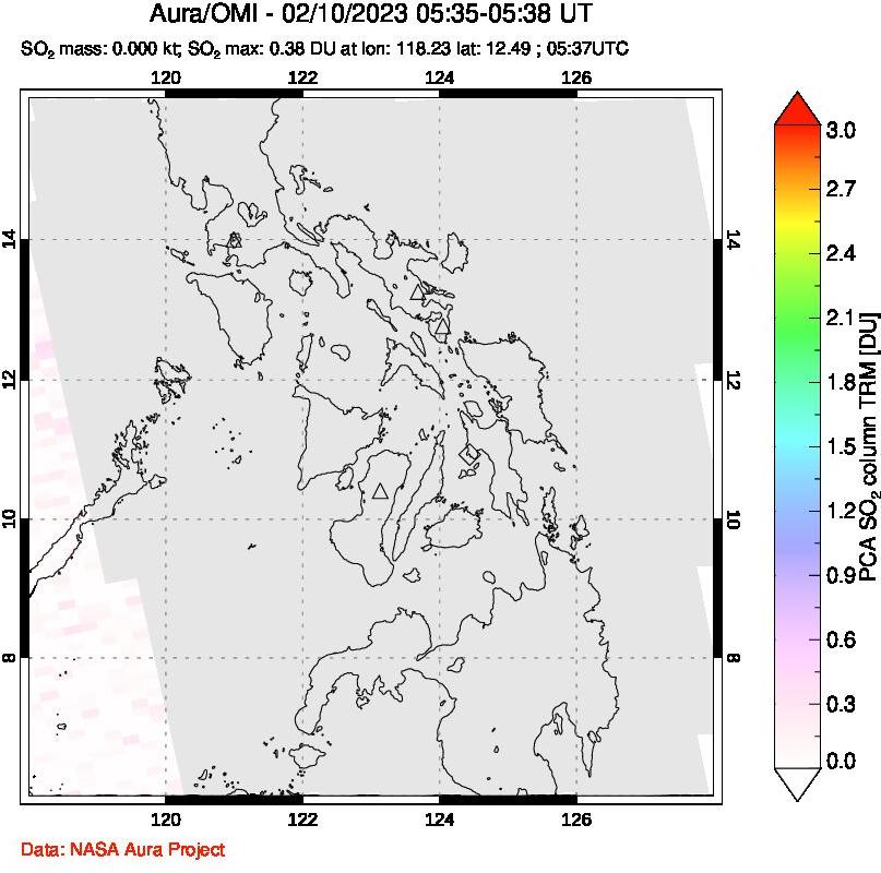 A sulfur dioxide image over Philippines on Feb 10, 2023.