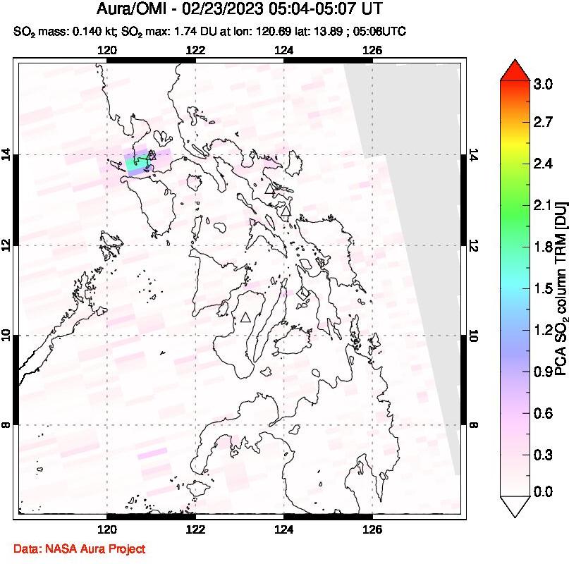 A sulfur dioxide image over Philippines on Feb 23, 2023.