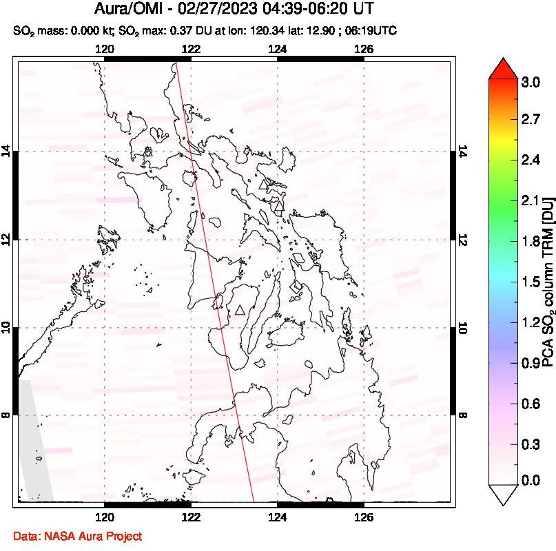 A sulfur dioxide image over Philippines on Feb 27, 2023.