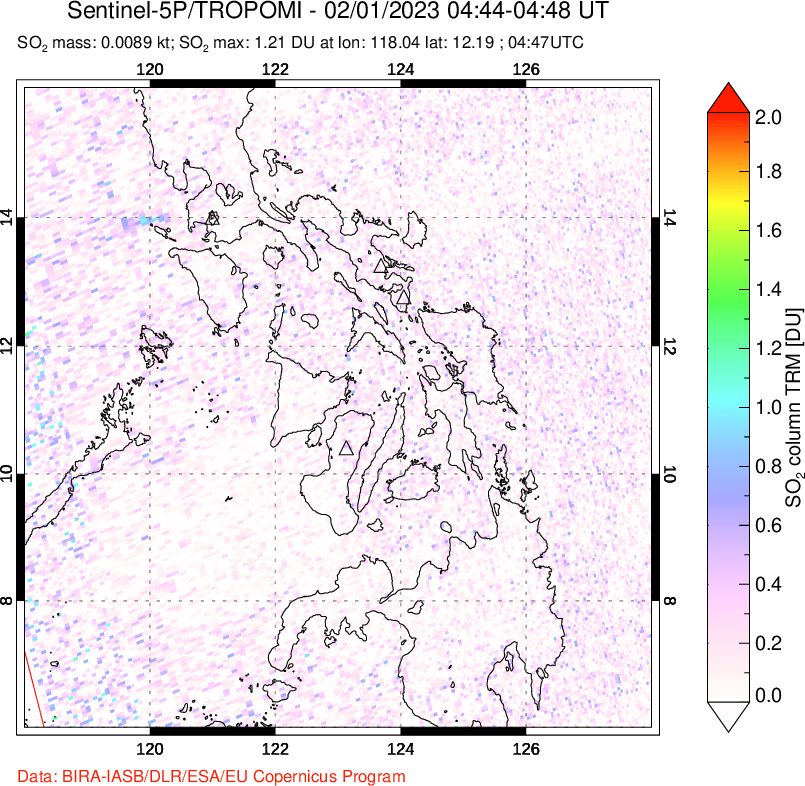 A sulfur dioxide image over Philippines on Feb 01, 2023.