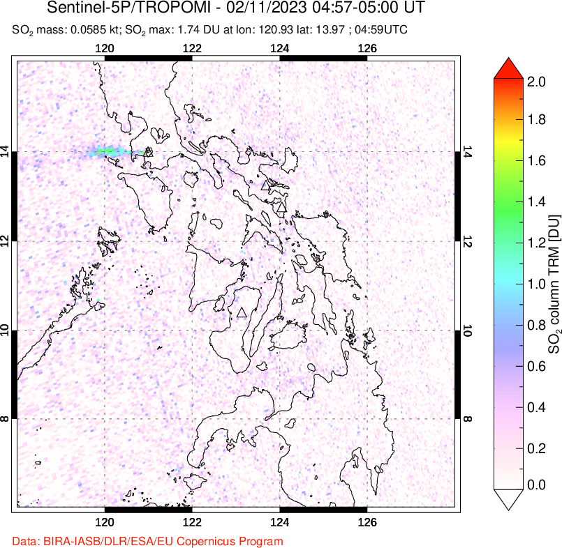 A sulfur dioxide image over Philippines on Feb 11, 2023.