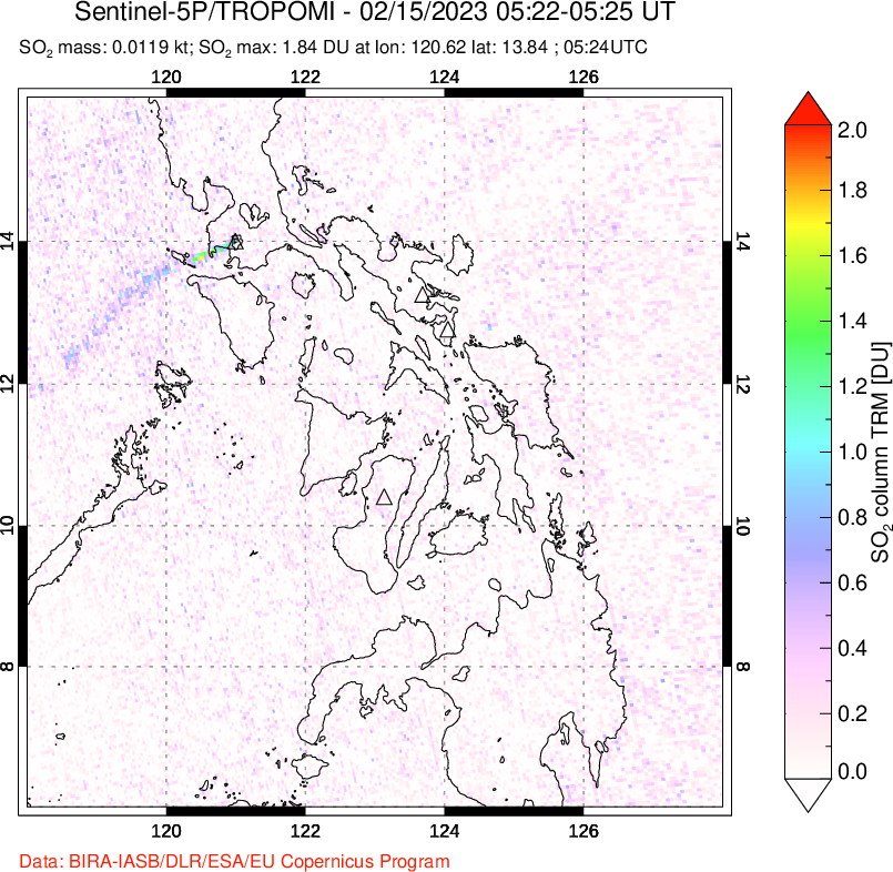 A sulfur dioxide image over Philippines on Feb 15, 2023.
