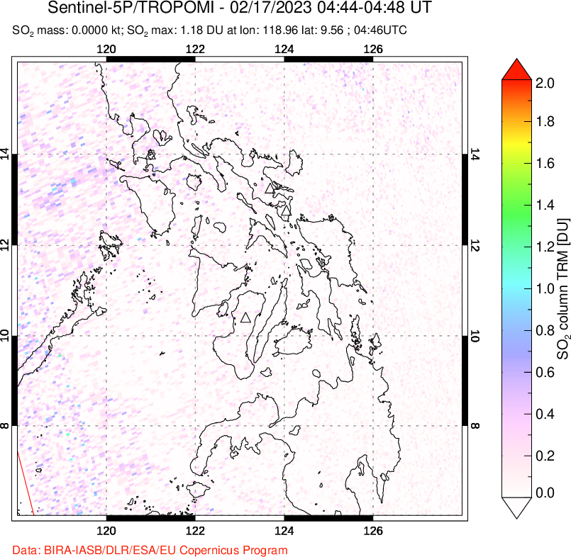 A sulfur dioxide image over Philippines on Feb 17, 2023.