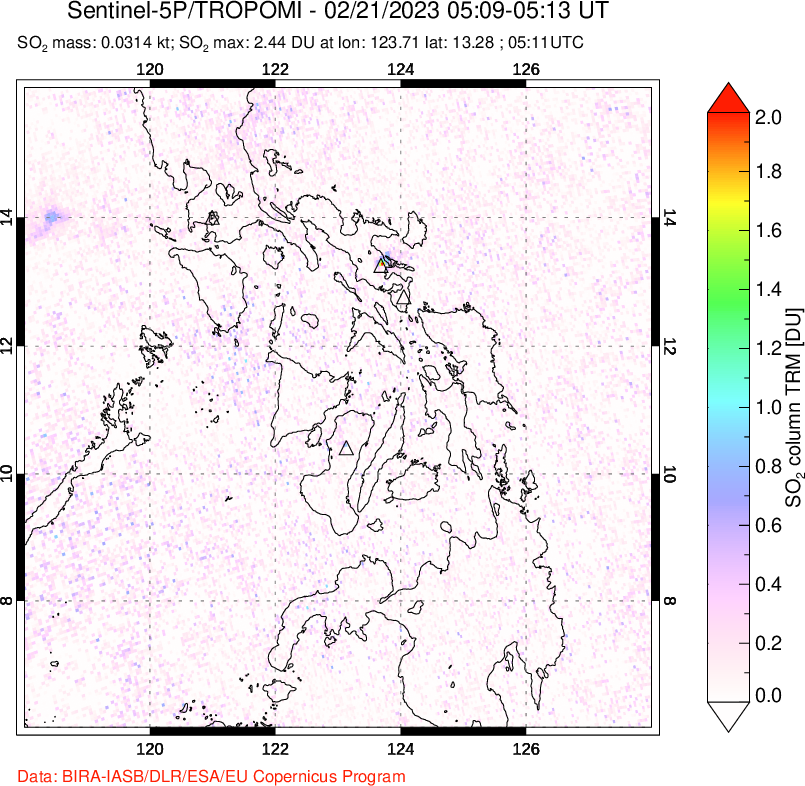 A sulfur dioxide image over Philippines on Feb 21, 2023.