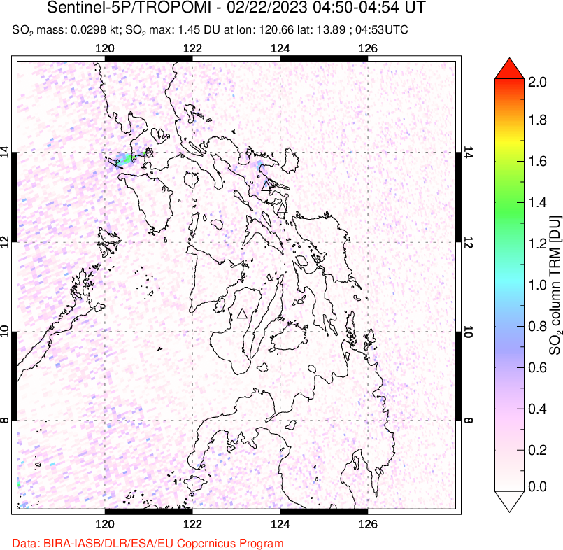 A sulfur dioxide image over Philippines on Feb 22, 2023.