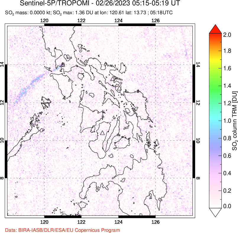 A sulfur dioxide image over Philippines on Feb 26, 2023.
