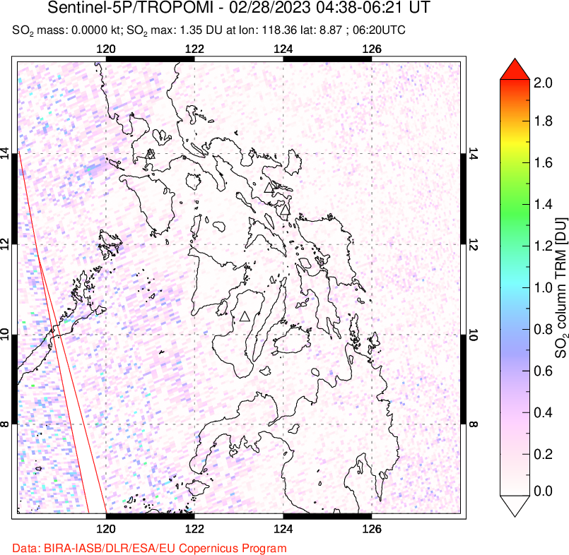 A sulfur dioxide image over Philippines on Feb 28, 2023.
