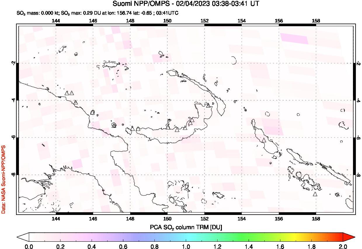 A sulfur dioxide image over Papua, New Guinea on Feb 04, 2023.
