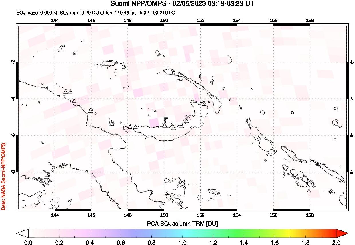 A sulfur dioxide image over Papua, New Guinea on Feb 05, 2023.