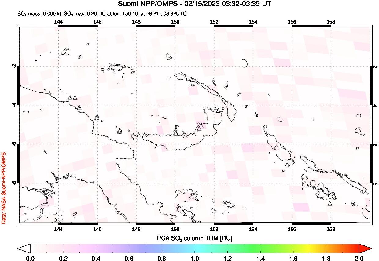 A sulfur dioxide image over Papua, New Guinea on Feb 15, 2023.