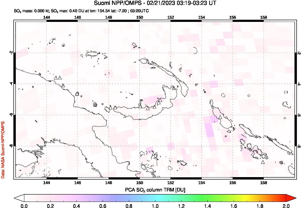 A sulfur dioxide image over Papua, New Guinea on Feb 21, 2023.