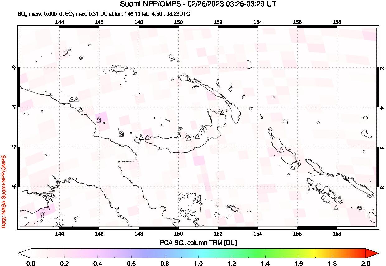 A sulfur dioxide image over Papua, New Guinea on Feb 26, 2023.
