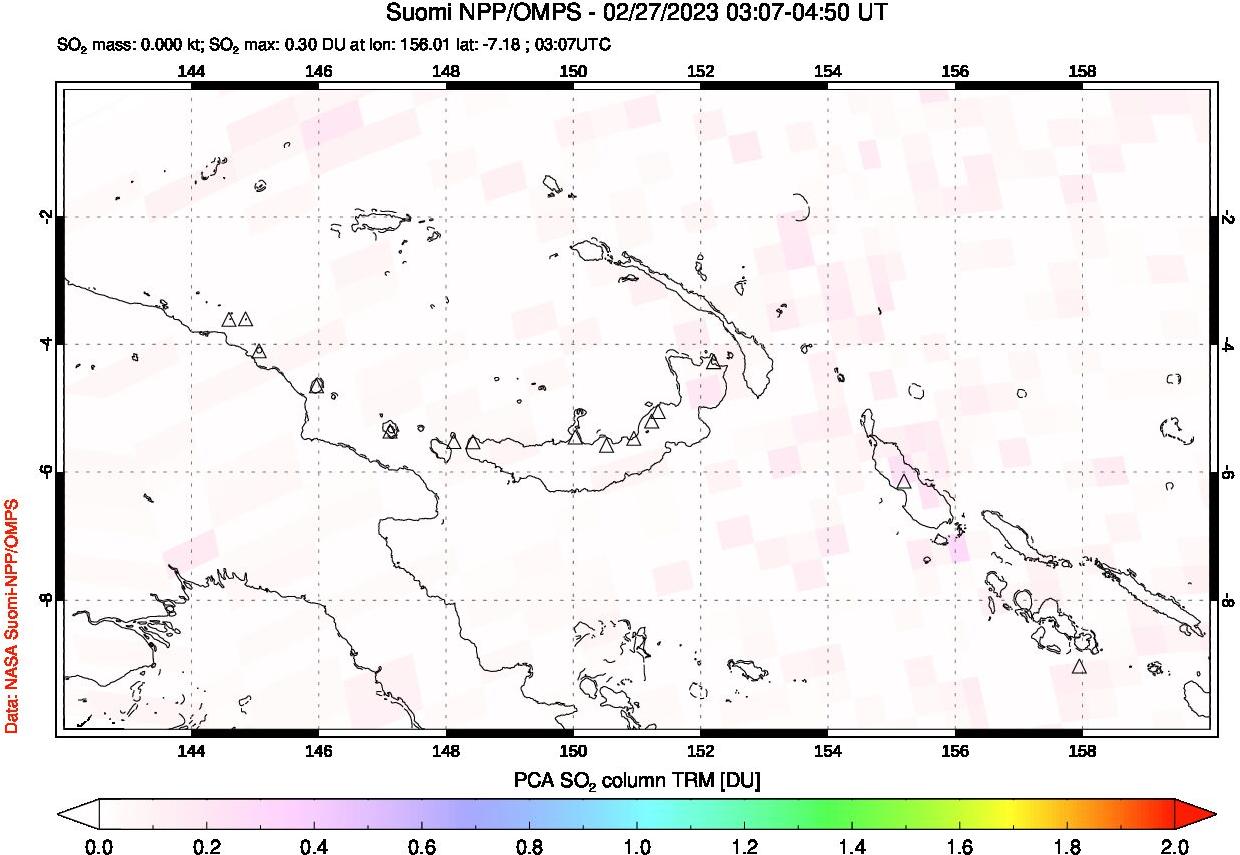 A sulfur dioxide image over Papua, New Guinea on Feb 27, 2023.