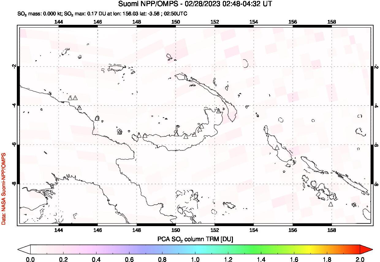 A sulfur dioxide image over Papua, New Guinea on Feb 28, 2023.