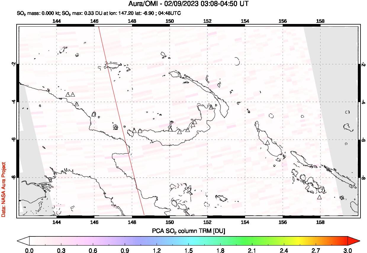 A sulfur dioxide image over Papua, New Guinea on Feb 09, 2023.