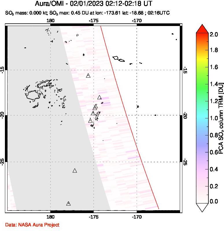 A sulfur dioxide image over Tonga, South Pacific on Feb 01, 2023.