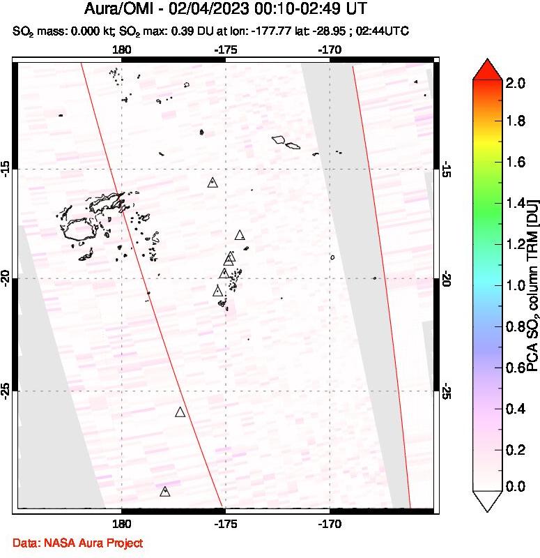 A sulfur dioxide image over Tonga, South Pacific on Feb 04, 2023.