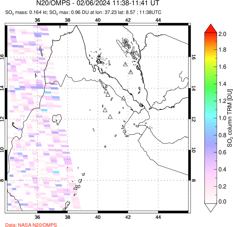 A sulfur dioxide image over Afar and southern Red Sea on Feb 06, 2024.