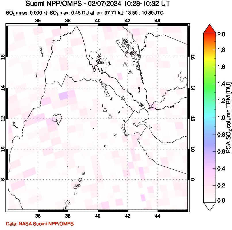 A sulfur dioxide image over Afar and southern Red Sea on Feb 07, 2024.