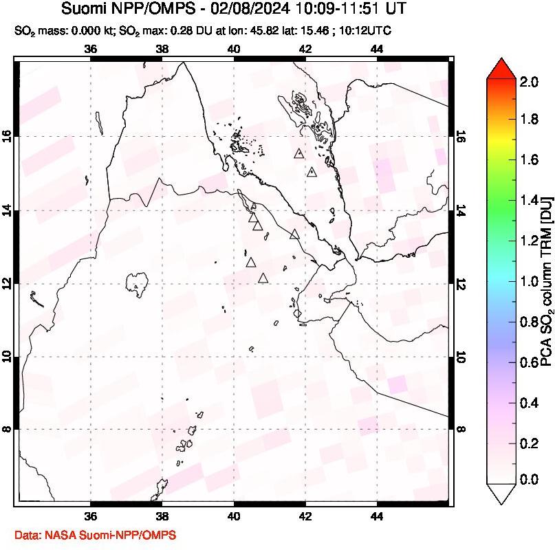 A sulfur dioxide image over Afar and southern Red Sea on Feb 08, 2024.