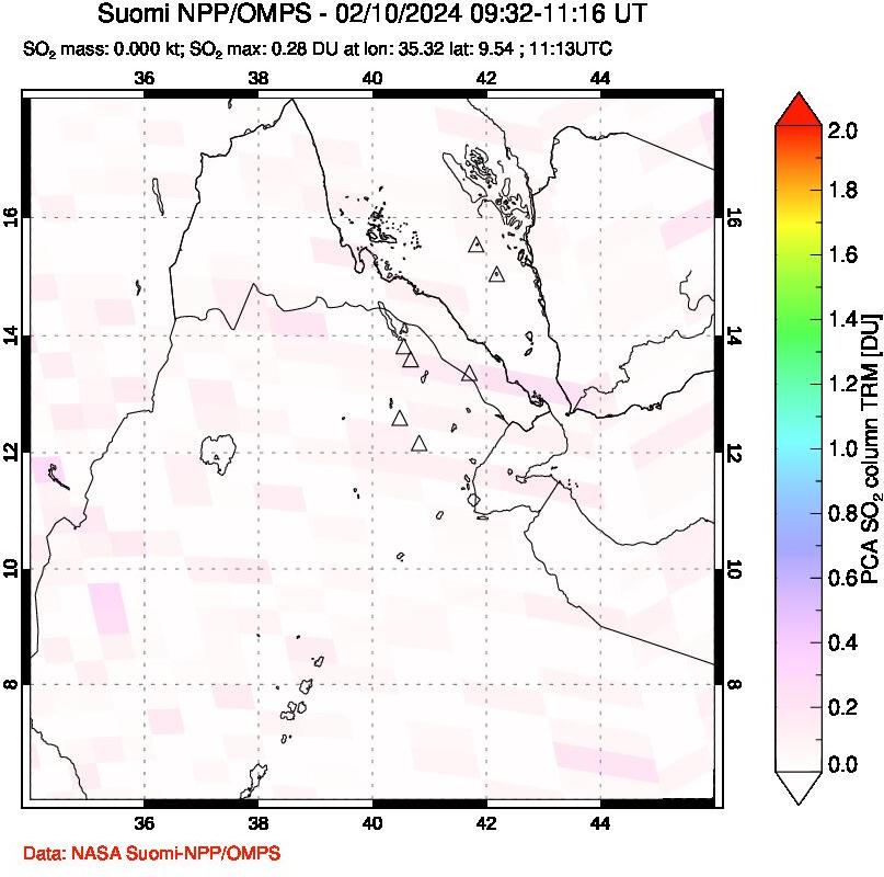 A sulfur dioxide image over Afar and southern Red Sea on Feb 10, 2024.