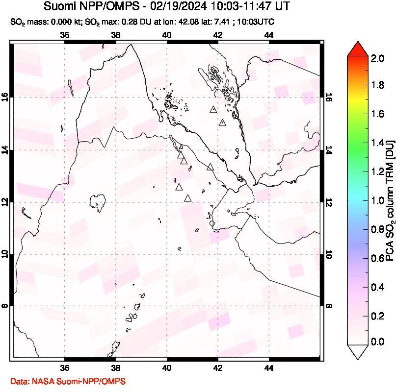 A sulfur dioxide image over Afar and southern Red Sea on Feb 19, 2024.