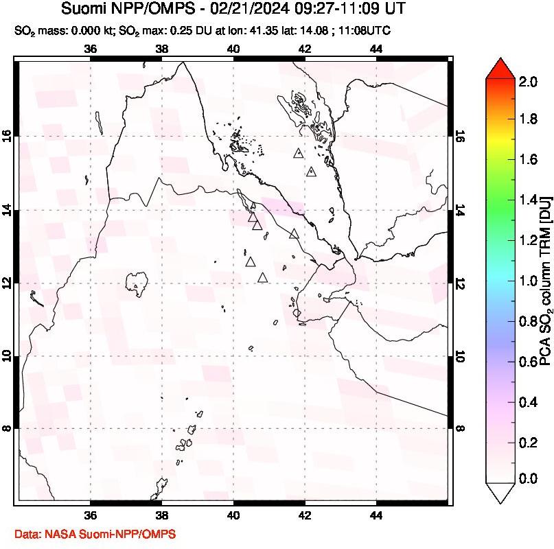 A sulfur dioxide image over Afar and southern Red Sea on Feb 21, 2024.