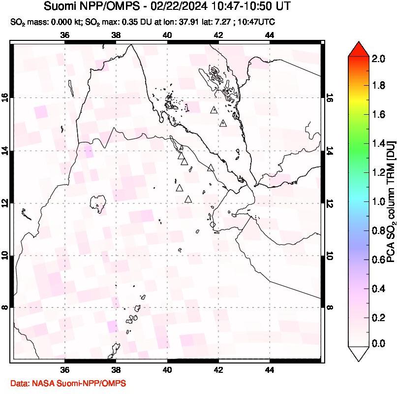 A sulfur dioxide image over Afar and southern Red Sea on Feb 22, 2024.