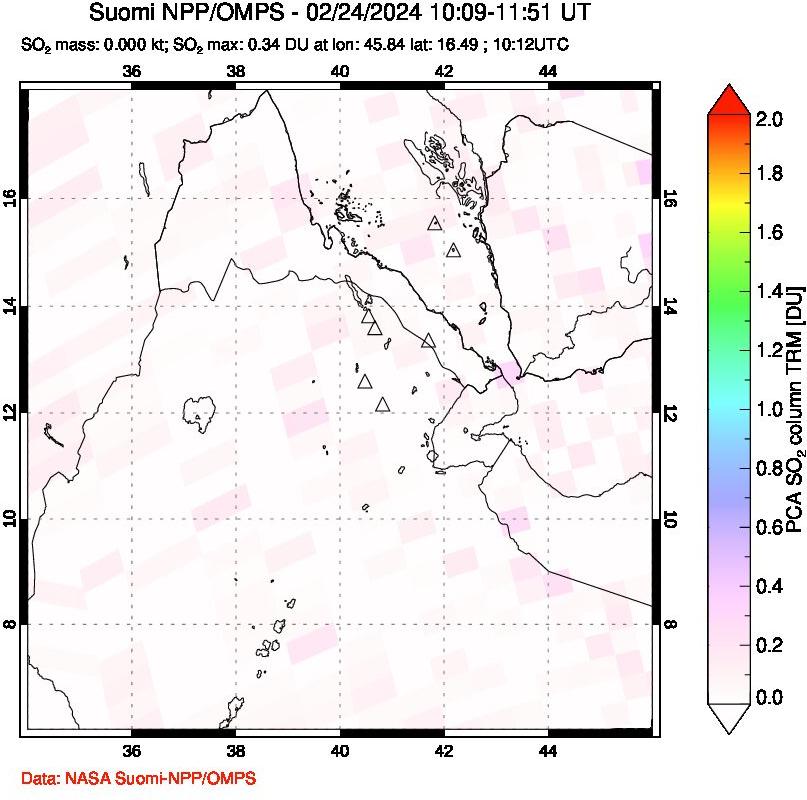 A sulfur dioxide image over Afar and southern Red Sea on Feb 24, 2024.