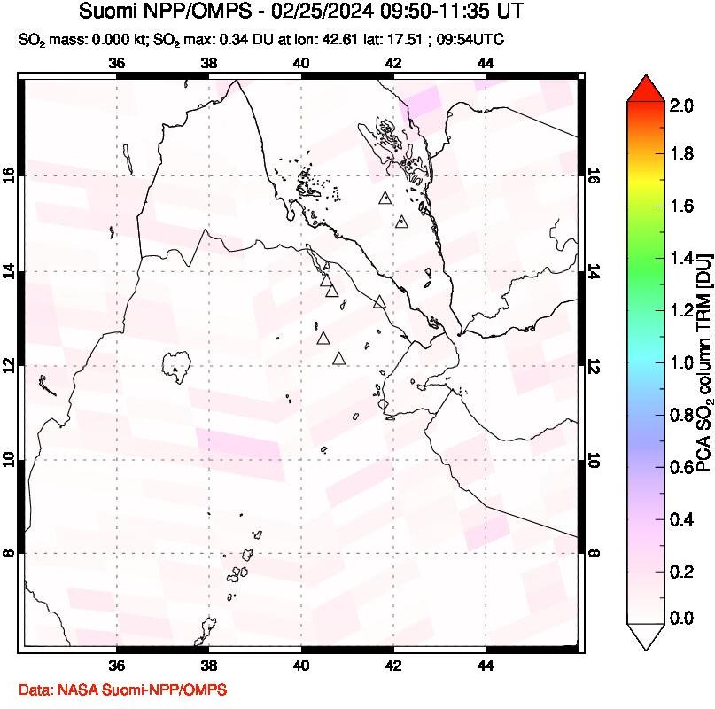 A sulfur dioxide image over Afar and southern Red Sea on Feb 25, 2024.