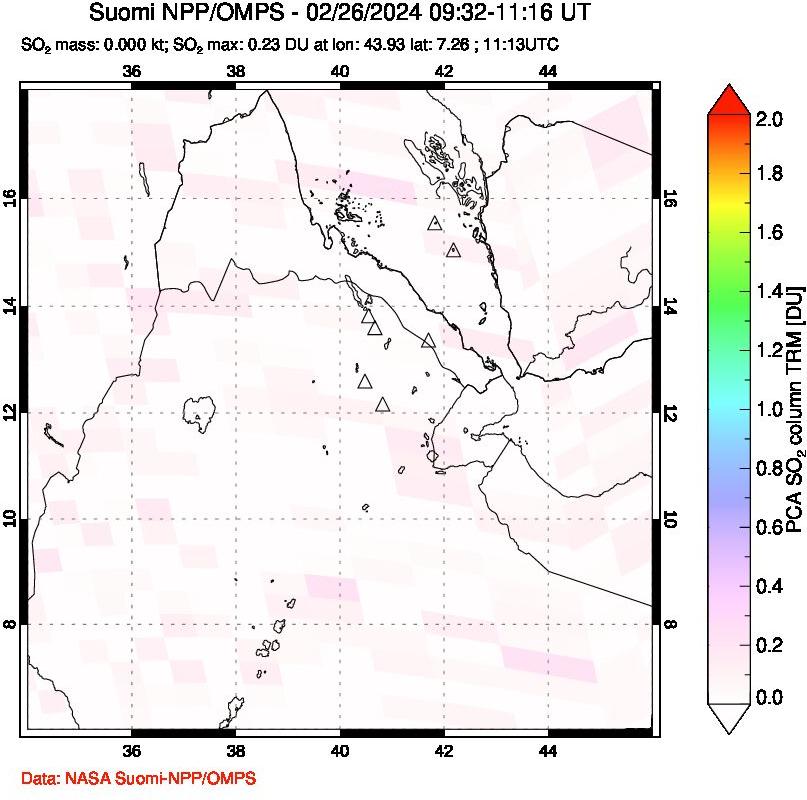 A sulfur dioxide image over Afar and southern Red Sea on Feb 26, 2024.