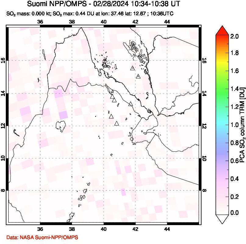 A sulfur dioxide image over Afar and southern Red Sea on Feb 28, 2024.