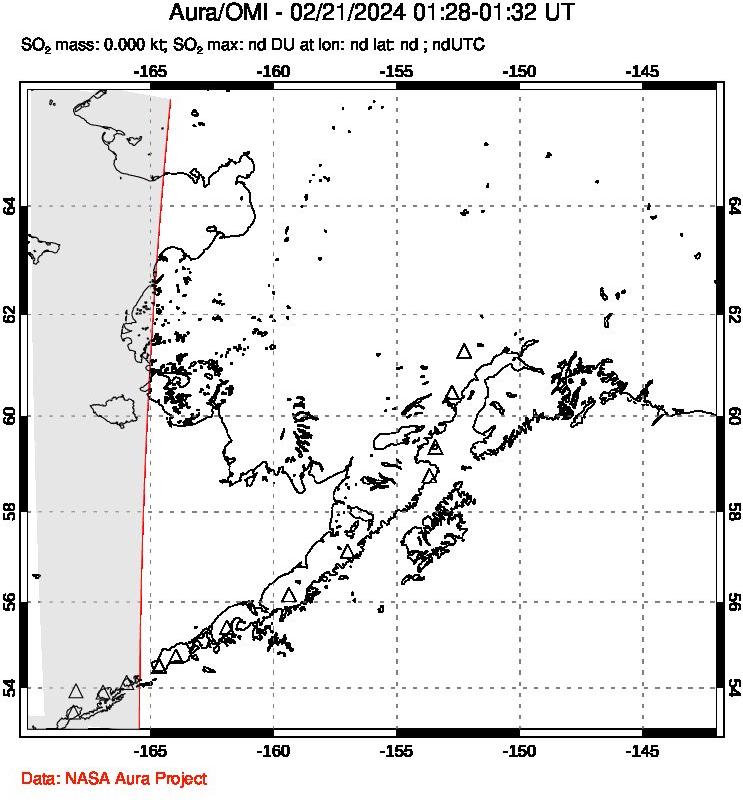 A sulfur dioxide image over Alaska, USA on Feb 21, 2024.