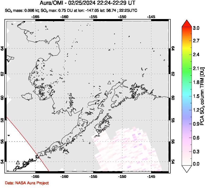 A sulfur dioxide image over Alaska, USA on Feb 25, 2024.