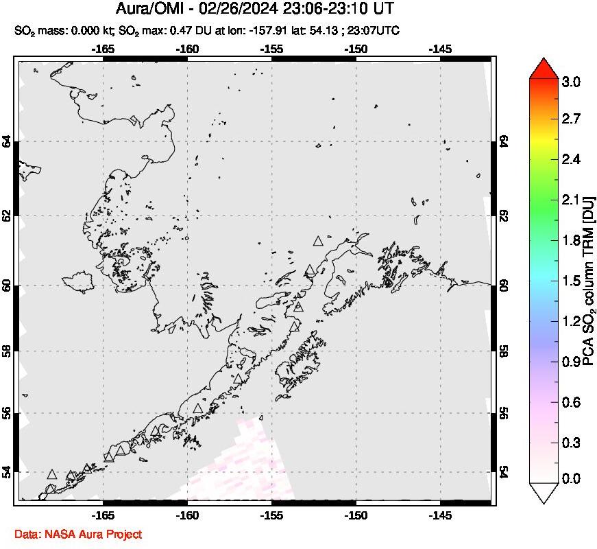 A sulfur dioxide image over Alaska, USA on Feb 26, 2024.